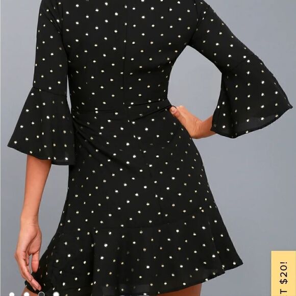 NWT Lulus She's Dot It Going On Gold and Black Polka Dot Dress S - Picture 3 of 11